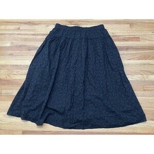 Madewell Eyelet Women's Pull On Midi Black Cotton Skirt M Lace Trim Boho Casual